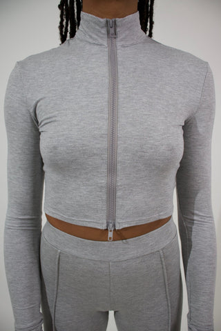 Double Zipped Crop Top ( Gray ) - nineth closet